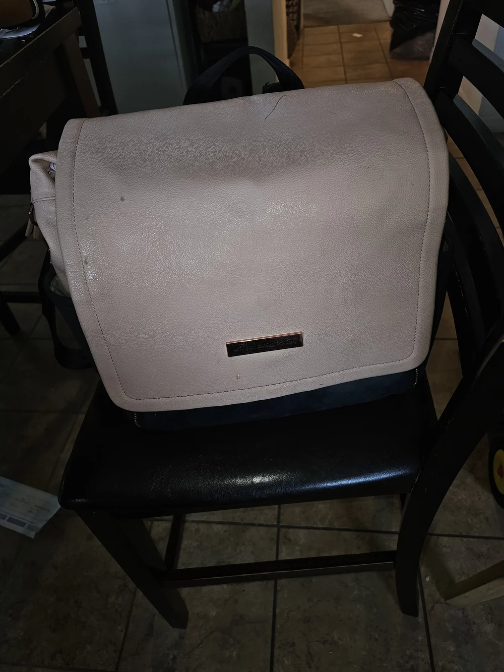 Petunia Pickle Bottom Cream and Navy Backpack-Style Baby Bag